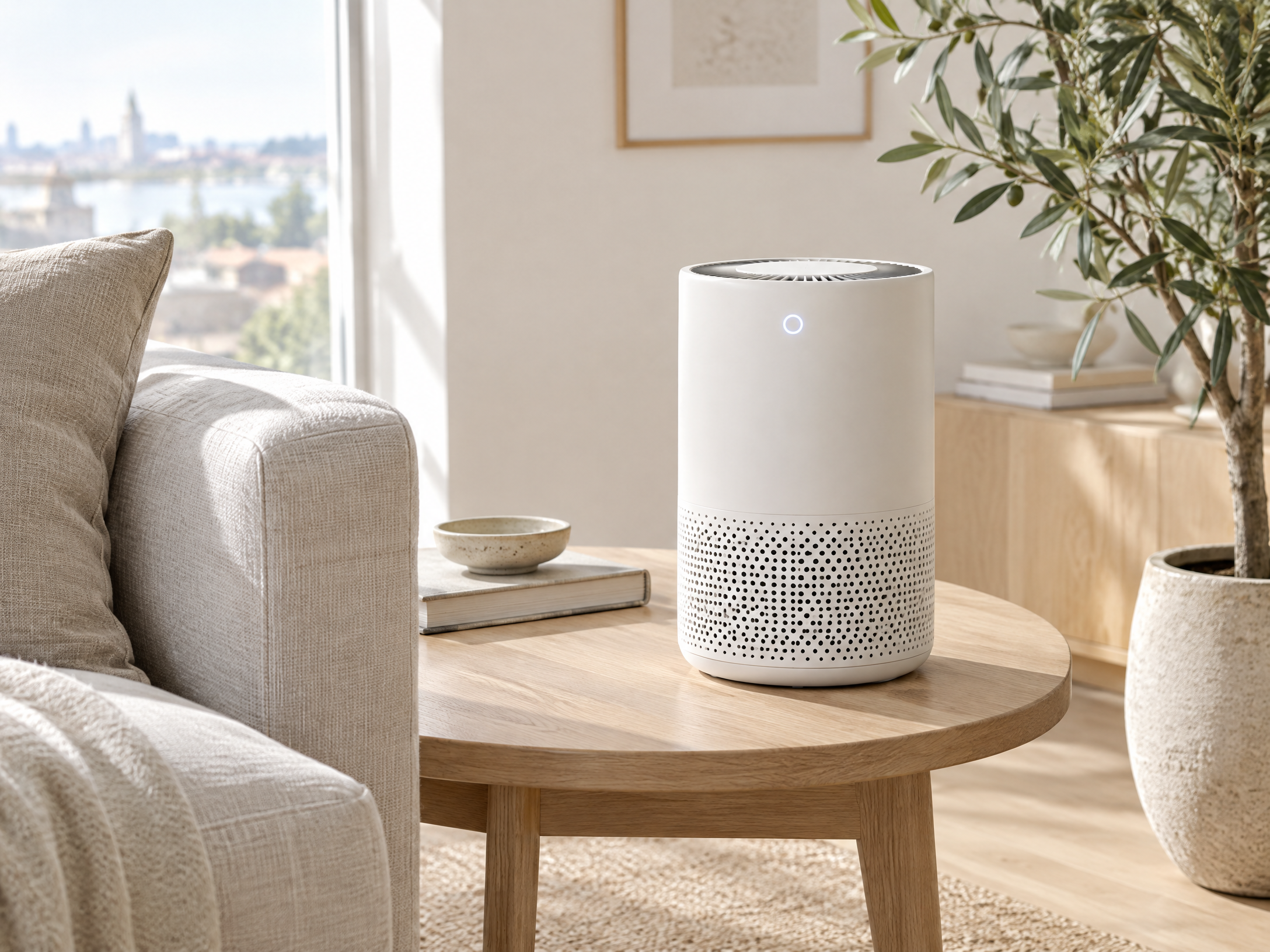 PureFlow 360° Smart Desktop Air Purifier in a home lifestyle setting