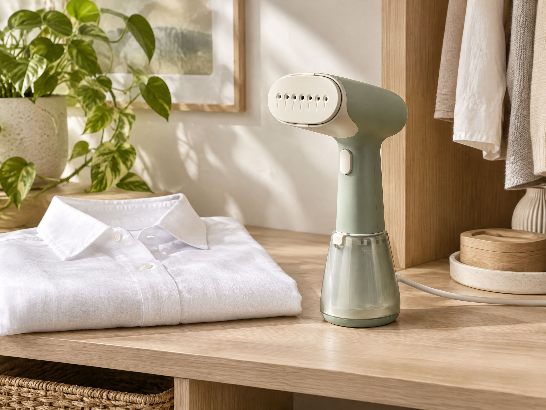 LinenCare Portable Garment Steamer in a home lifestyle setting