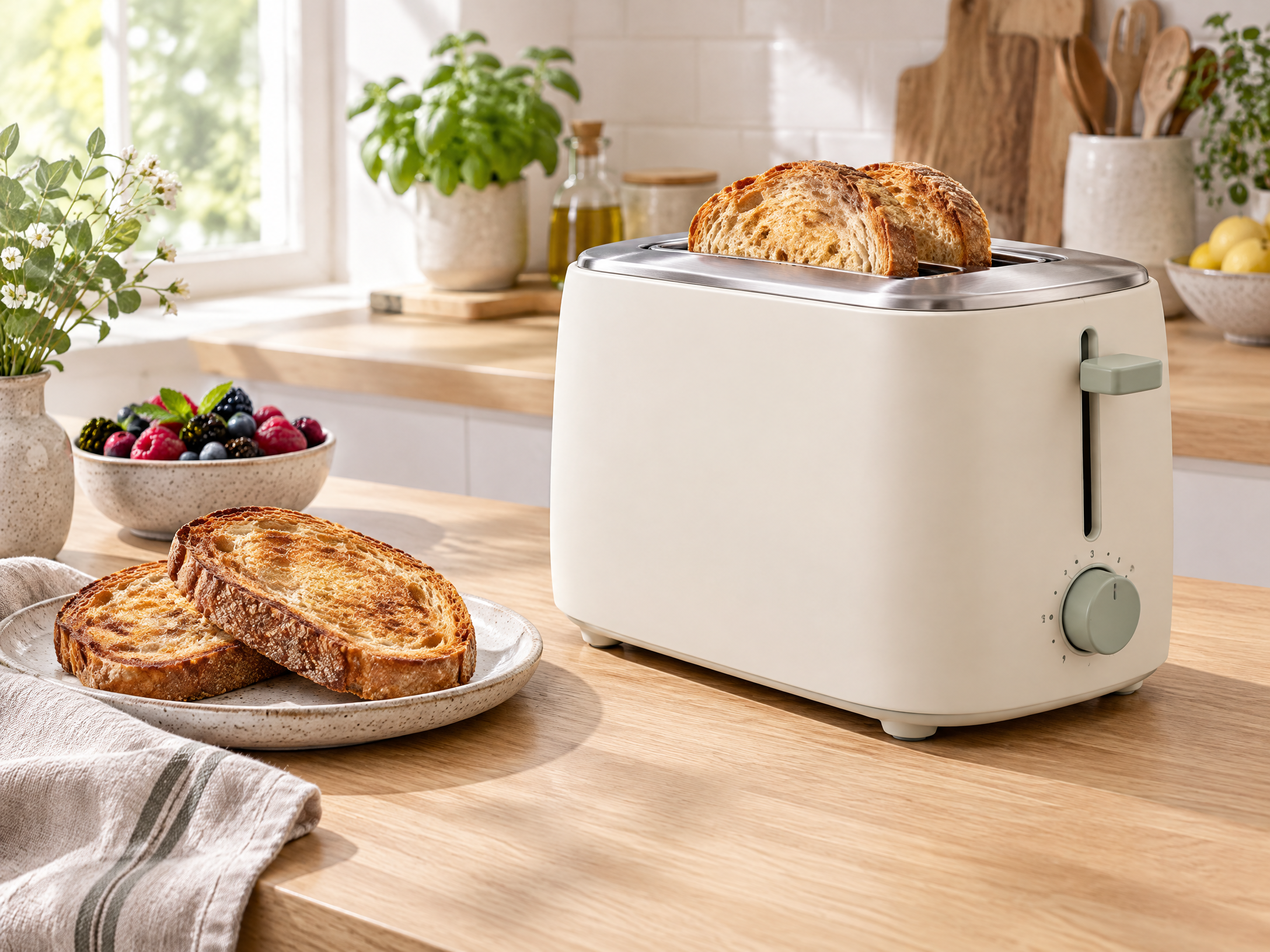 MorningCraft Smart 2-Slice Artisan Toaster in a home lifestyle setting